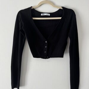 Zara Black V-Neck Button Up Cropped Cardigan